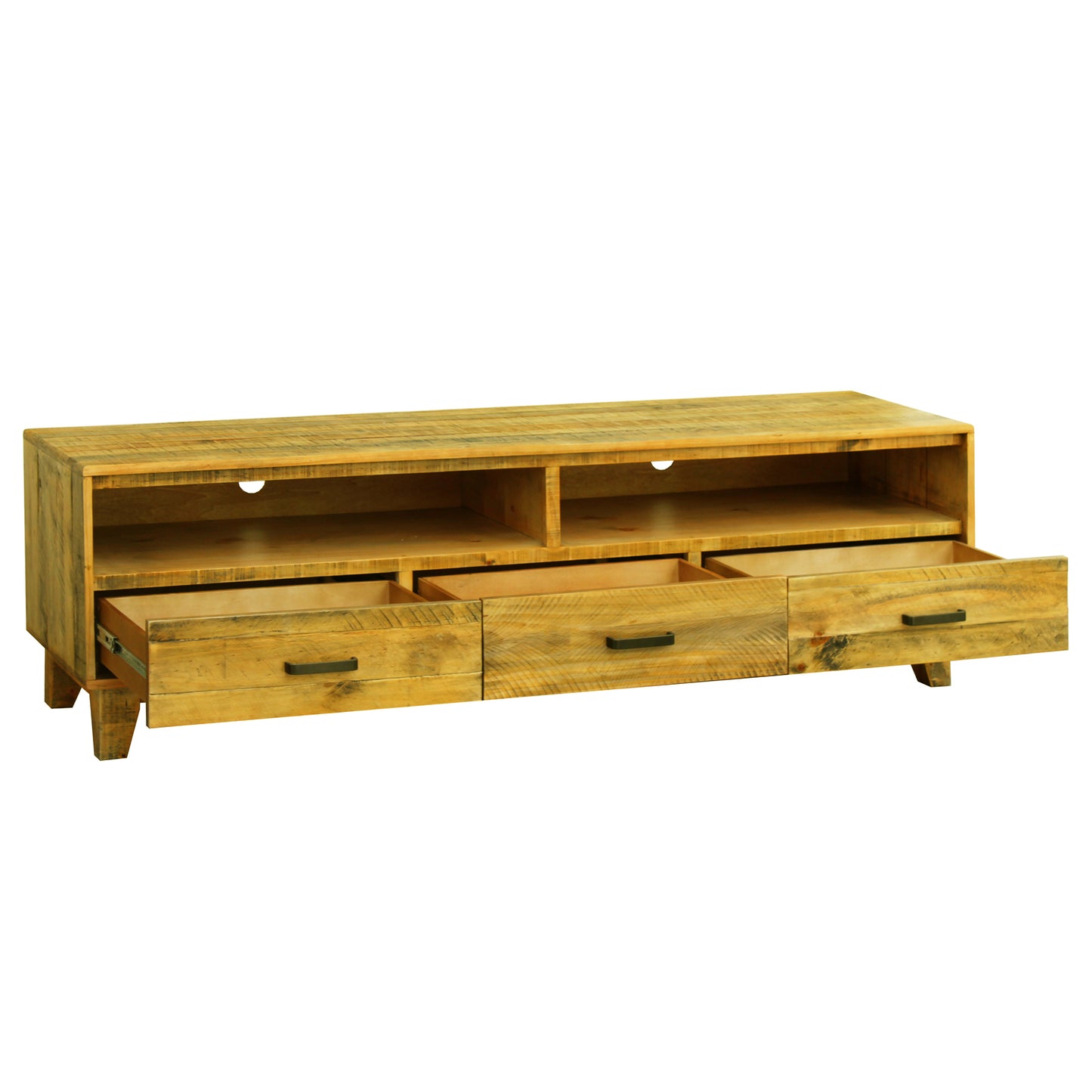 Woodstyle Solid Timber Light Brown 3 Drawers TV Cabinet in Rustic Texture