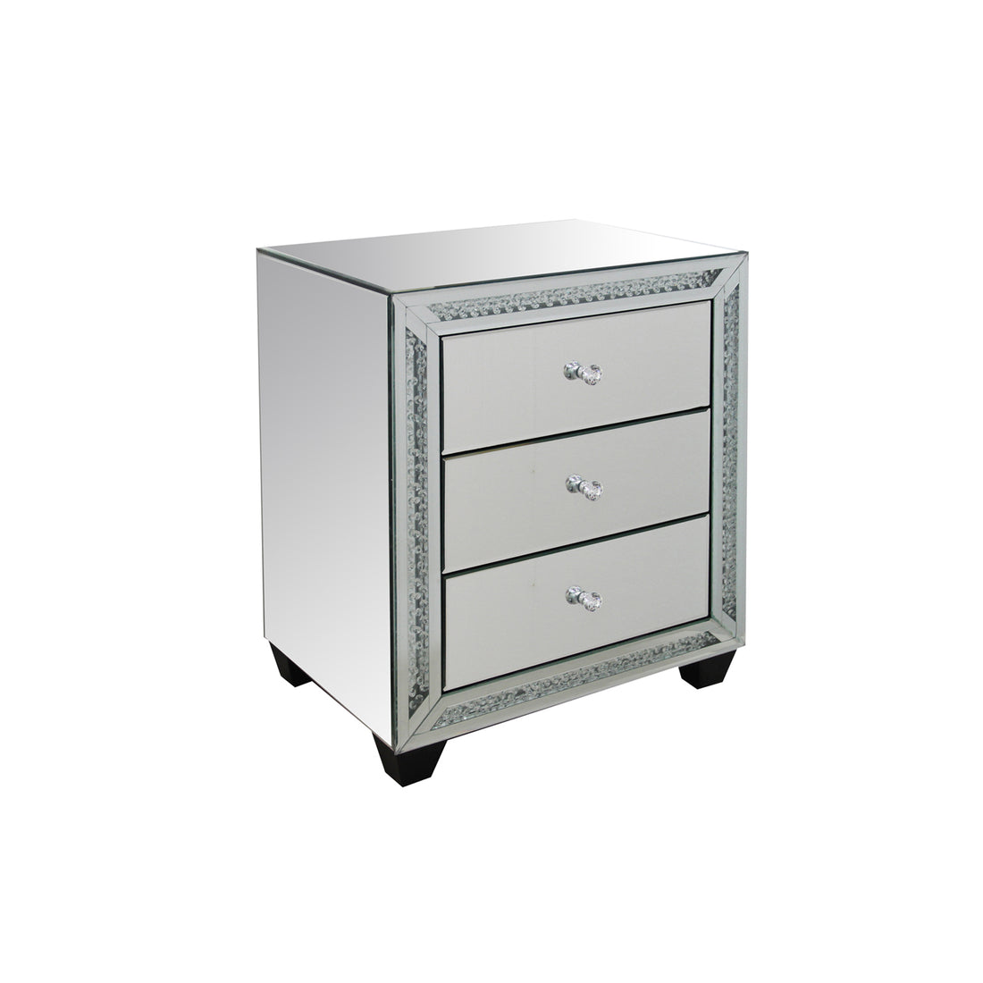 Aurora Silver Mirrored Bedside Table – 3 Drawers with Crystal Detail