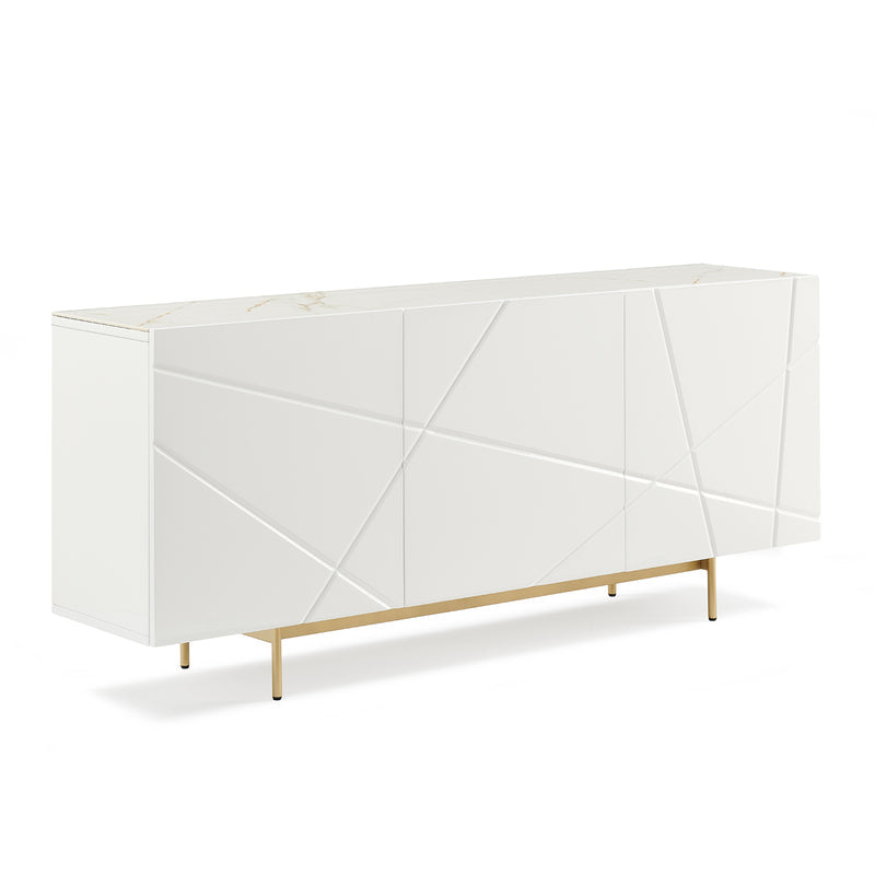 Amelia White Buffet with Ceramic Top & Gold Legs