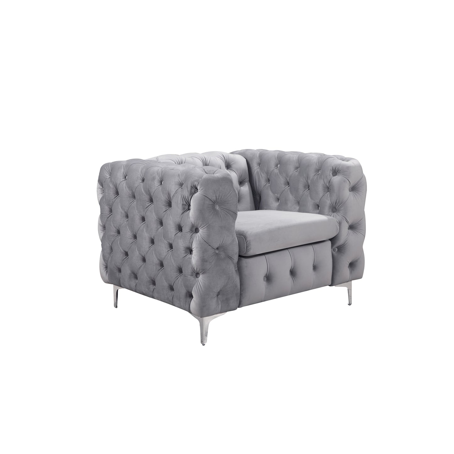 Jacques 1 Seater Sofa Button Tufted in Velvet Fabric in Black/Grey Colour
