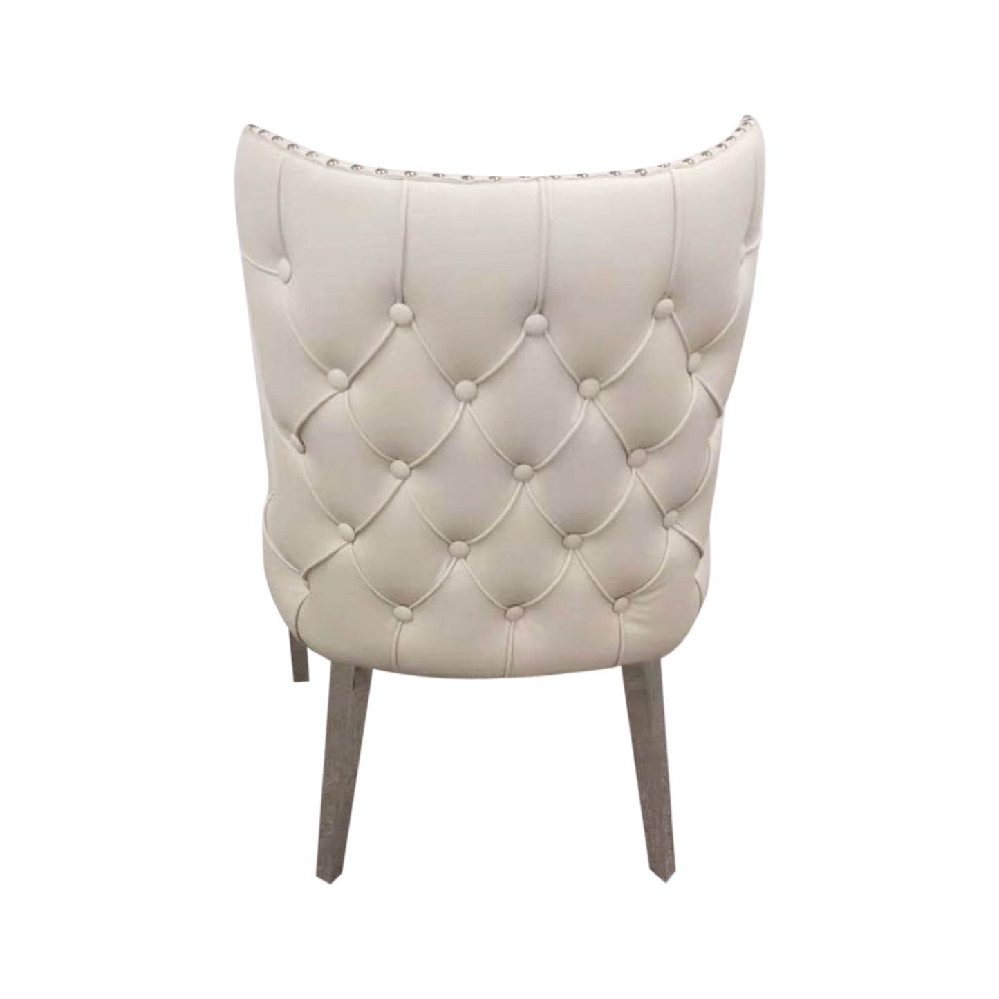Crown 2X Leatherette Upholstery Dining Chair with Tufted Button on Back & Metal Studded Border