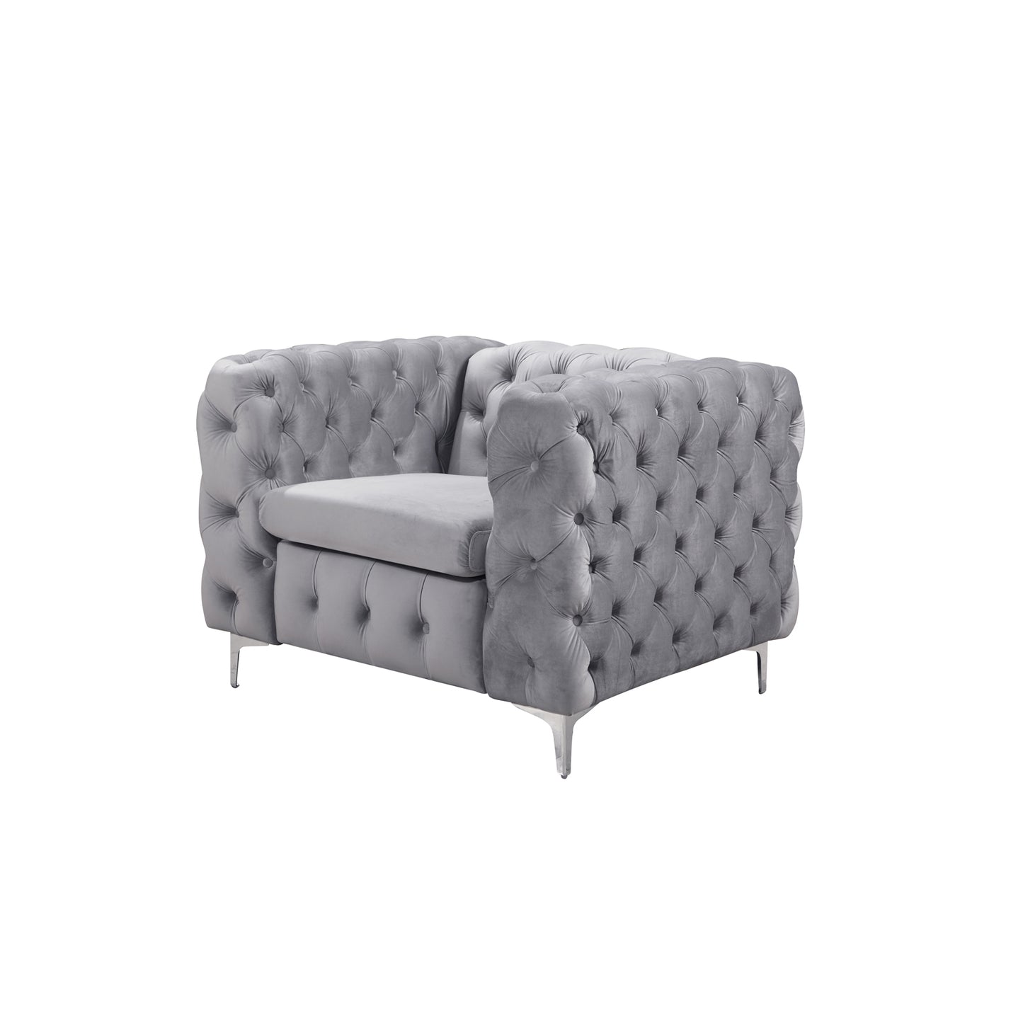 Jacques 1 Seater Sofa Button Tufted in Velvet Fabric in Black/Grey Colour