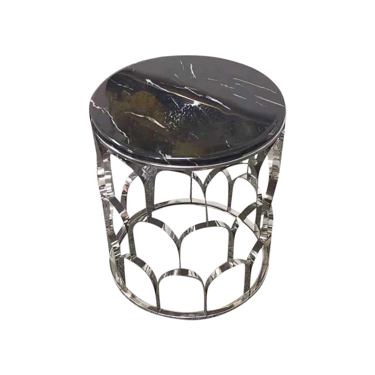 Falcon Round Lamp Table Faux Marble Top Electroplating Silver