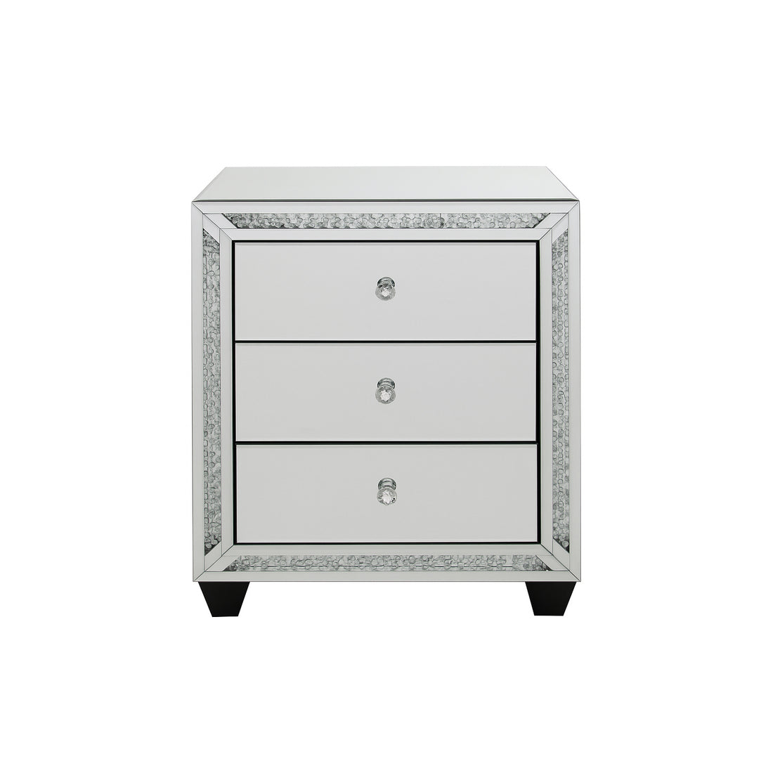 Aurora Silver Mirrored Bedside Table – 3 Drawers with Crystal Detail