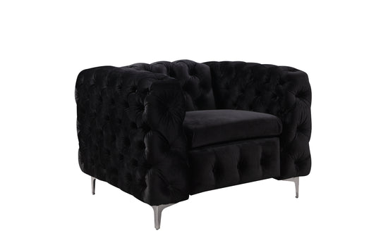 Jacques 3+2+1 Seater Sofa Button Tufted Velvet Fabric with Metal Legs in Black/ Grey