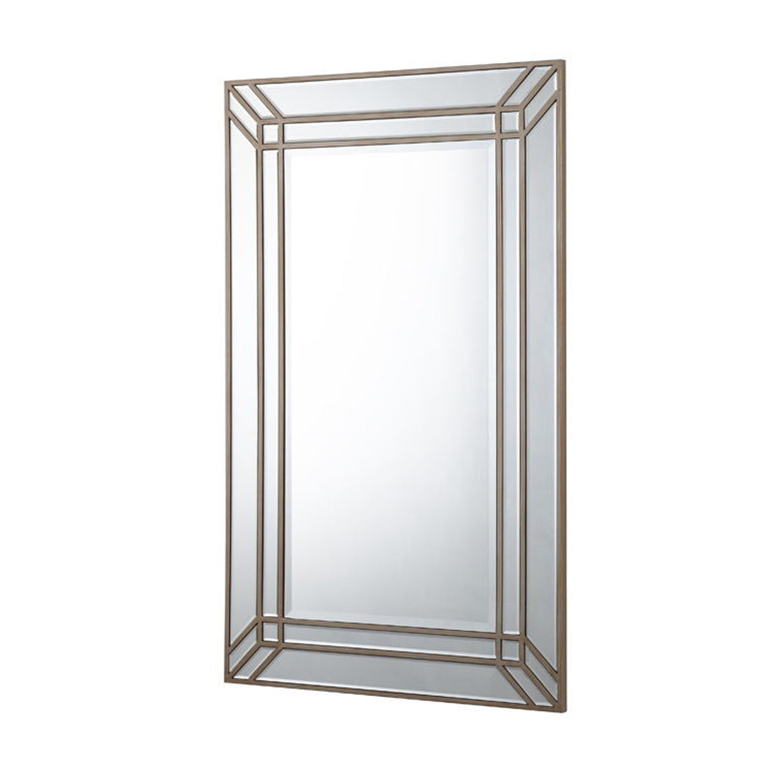 Antique Rectangular Gold Mirror with Double-Layer Border Frame