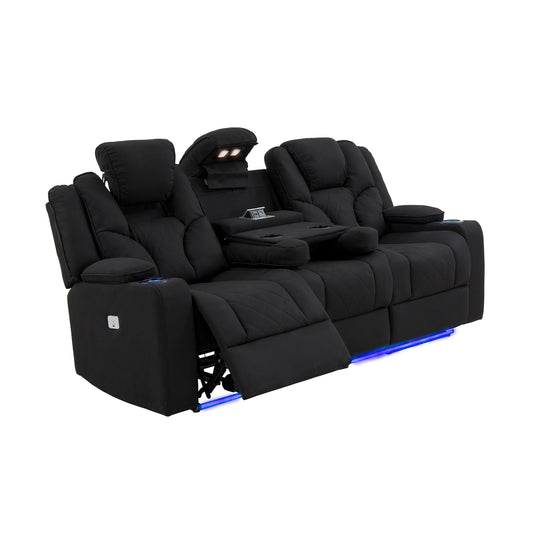 Arnold 3+2+1 Seater Electric Recliner Stylish Rhino Fabric Black Lounge Armchair with LED Features