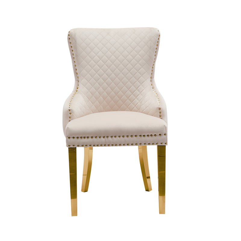 Lyon Set of 2 Beige Velvet Dining Chairs – Button Studded Ring Back Design