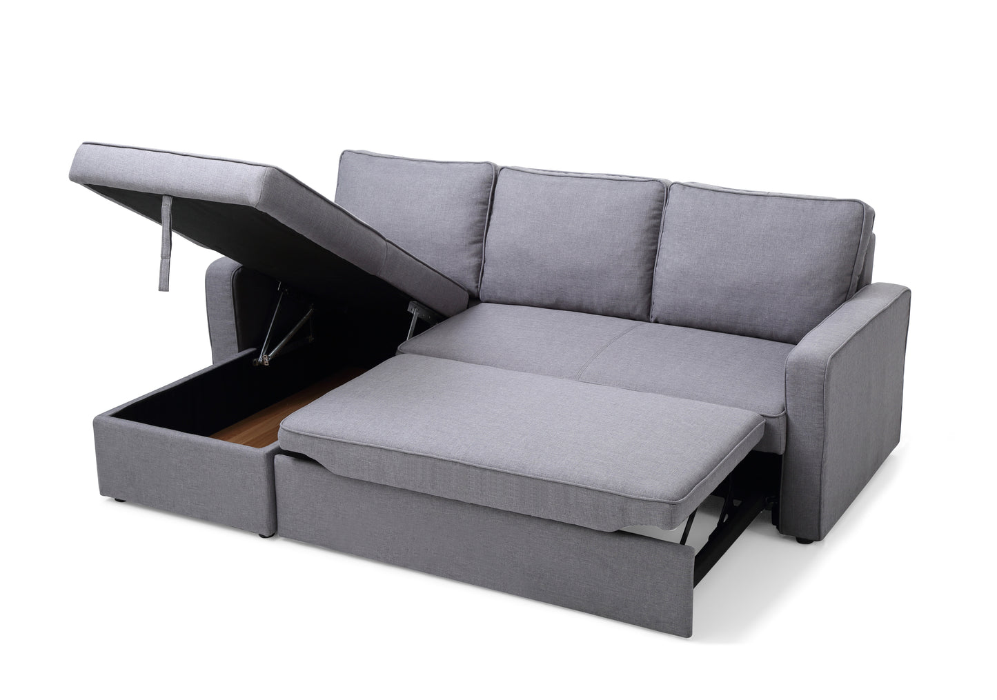 Yarra 2 Seater Sofa Bed with pull Out Storage Corner Lounge Set in Grey with Chaise