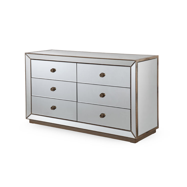 Germany MDF Mirrored Work 6 Drawers Gold Colour Dresser