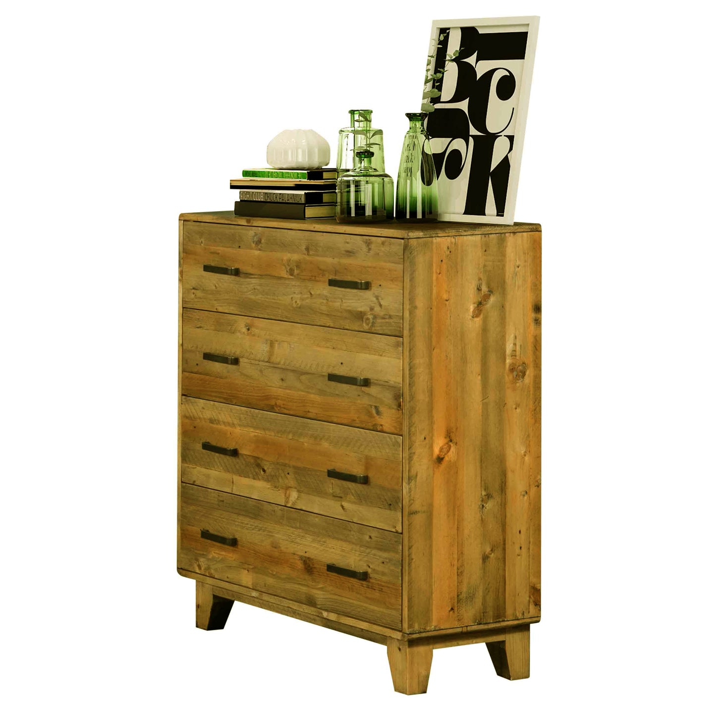 Woodstyle Light Brown Rustic Texture 4 Drawers Tallboy In Solid Pine Timber