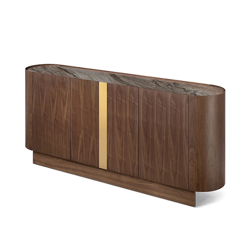 Venus Dark Walnut Color Ceramic Top Buffet with Gold Accent