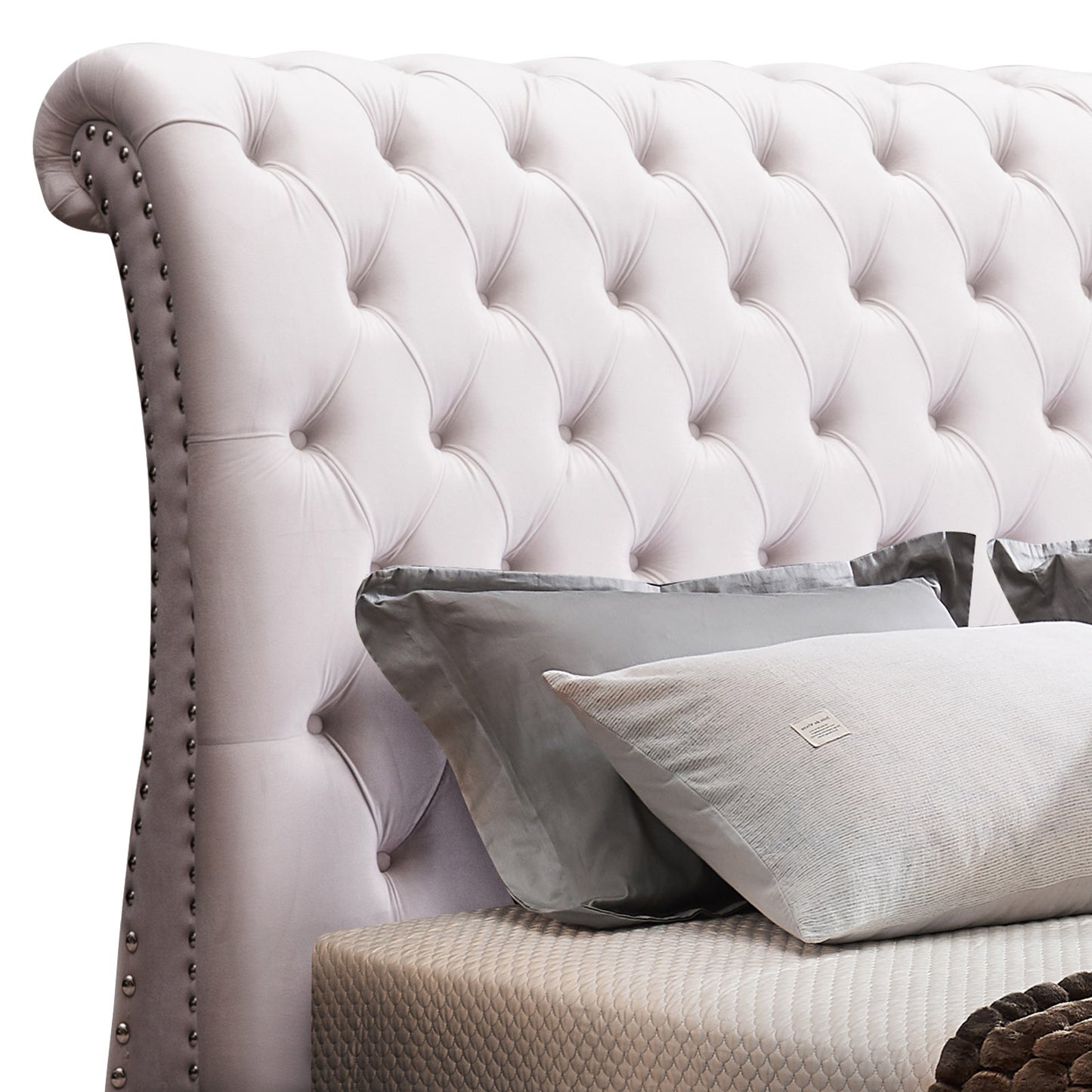 Elsa Sleigh Bedframe Velvet Tufted Deep Quilting Bed