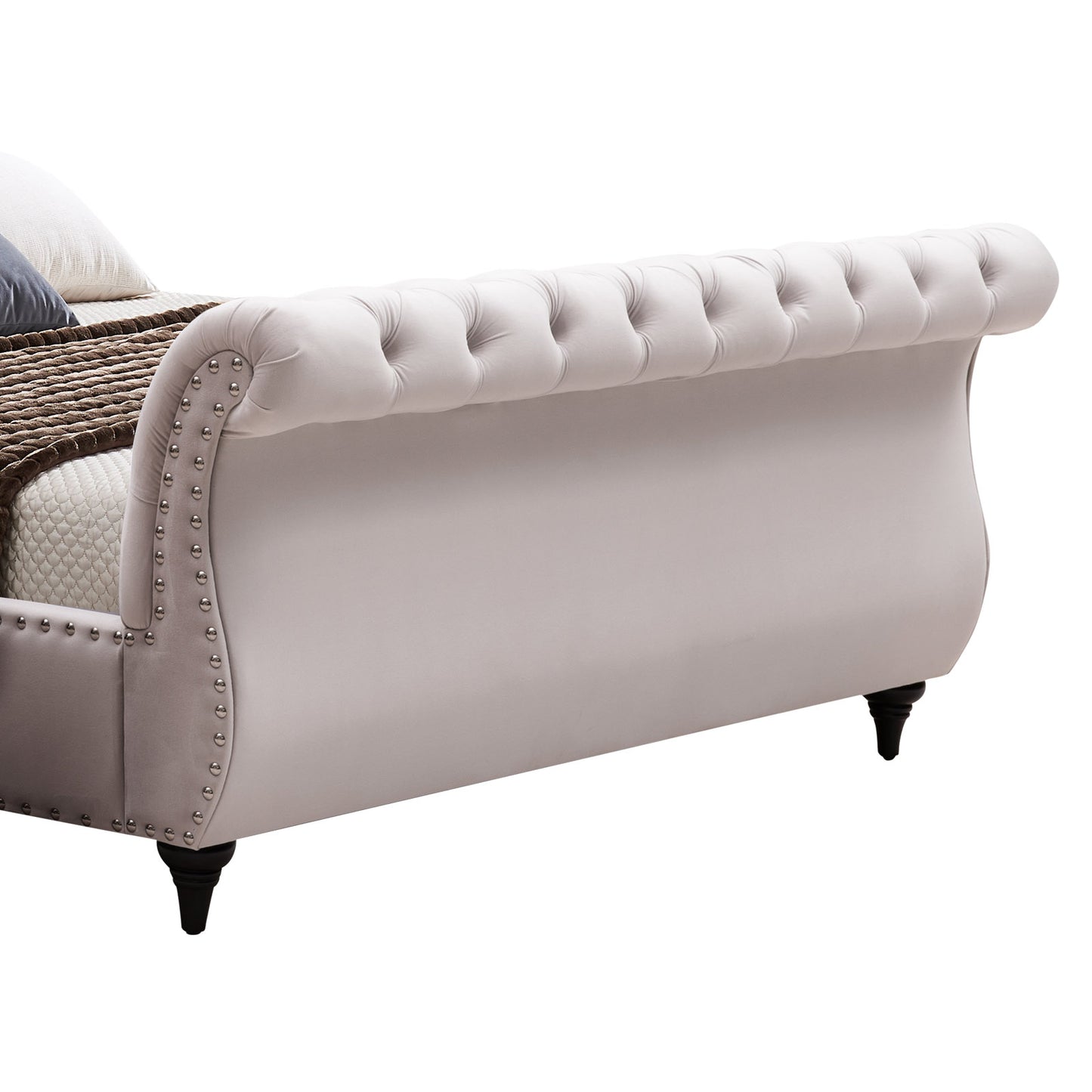 Elsa Sleigh Bedframe Velvet Tufted Deep Quilting Bed