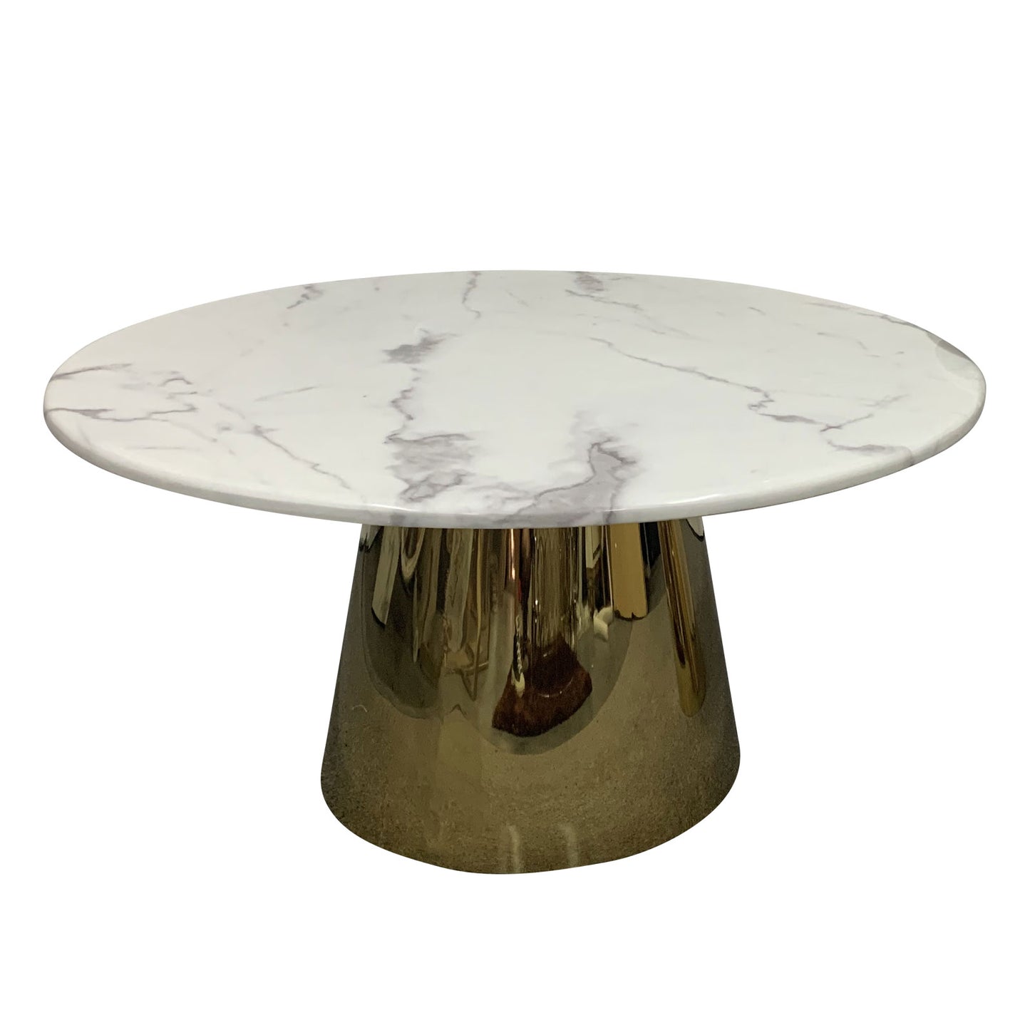 Coffee Table Round White Faux Marble Top Shiny Metal Frame Titanium Gold Stainless Electroplating Dove