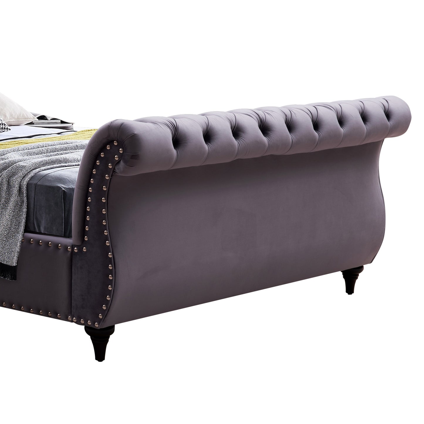 Elsa Sleigh Bedframe Velvet Tufted Deep Quilting Bed