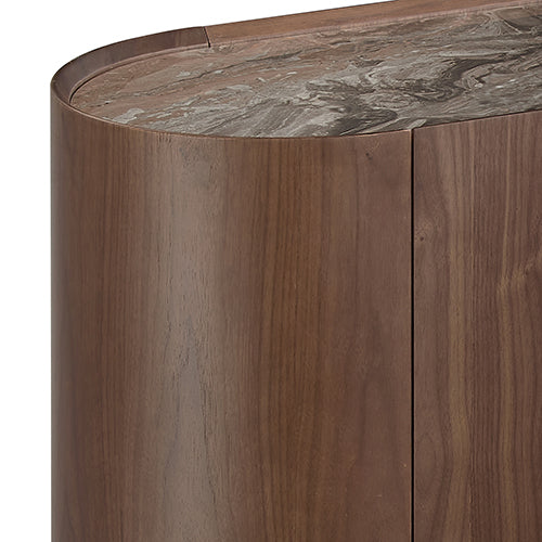 Venus Dark Walnut Color Ceramic Top Buffet with Gold Accent