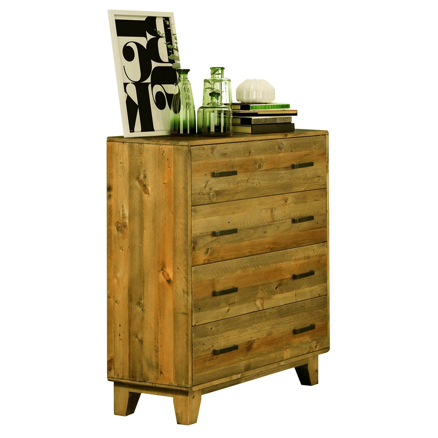 Woodstyle Light Brown Rustic Texture 4 Drawers Tallboy In Solid Pine Timber