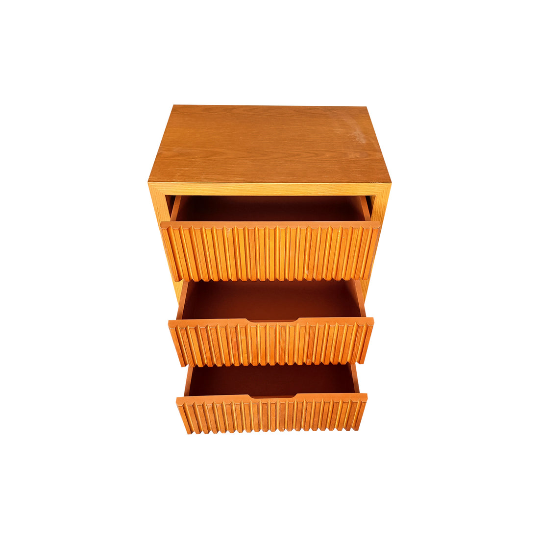 Toby 3-Drawer Bedside Table in Brown with Wave Pattern Detail