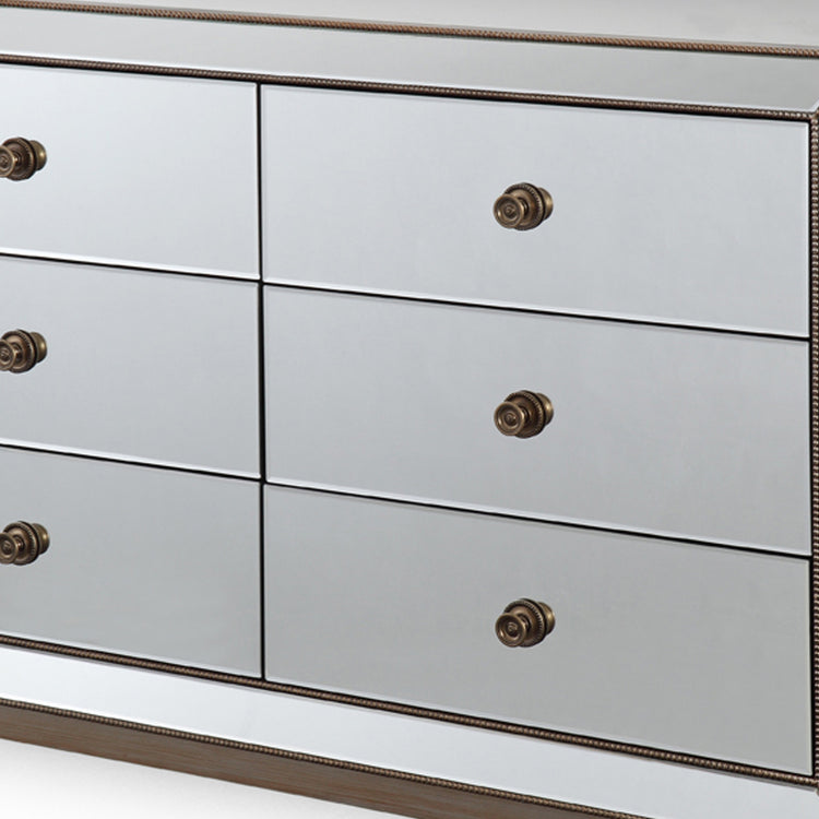 Germany MDF Mirrored Work 6 Drawers Gold Colour Dresser