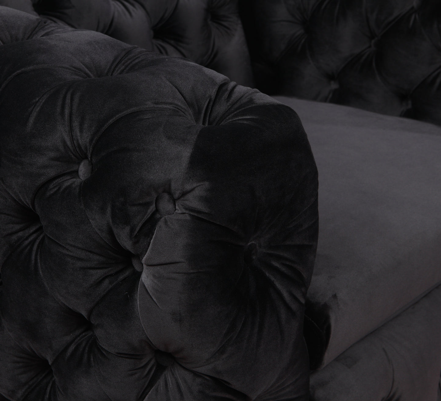 Jacques 1 Seater Sofa Button Tufted in Velvet Fabric in Black/Grey Colour