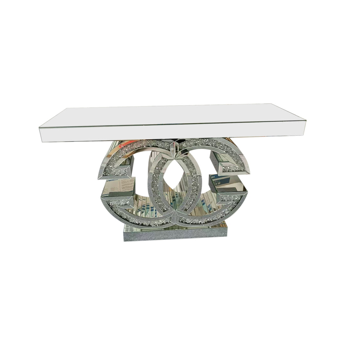 Gucci Silver Hall Table with Mirror and Crushed Acrylic Diamonds