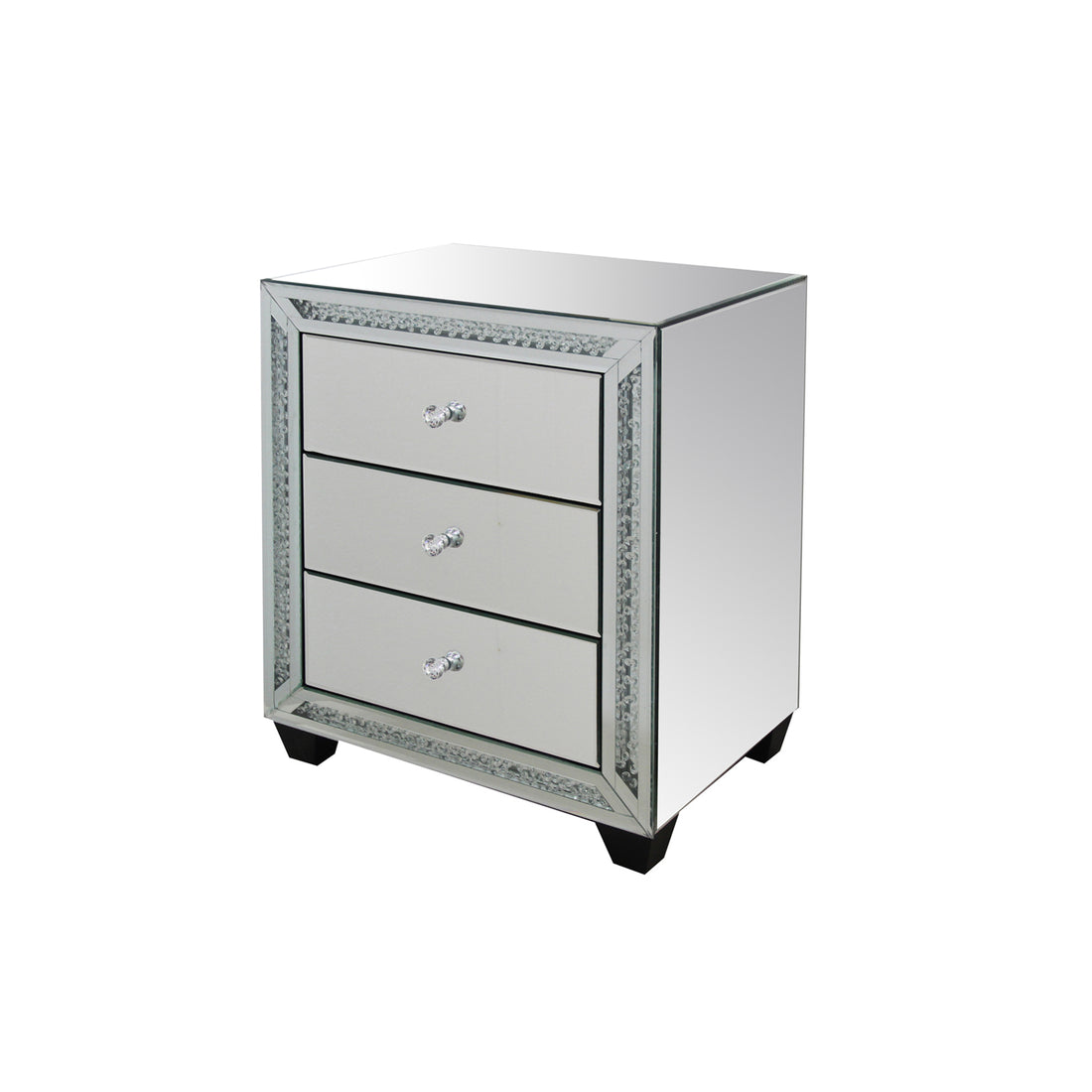 Aurora Silver Mirrored Bedside Table – 3 Drawers with Crystal Detail
