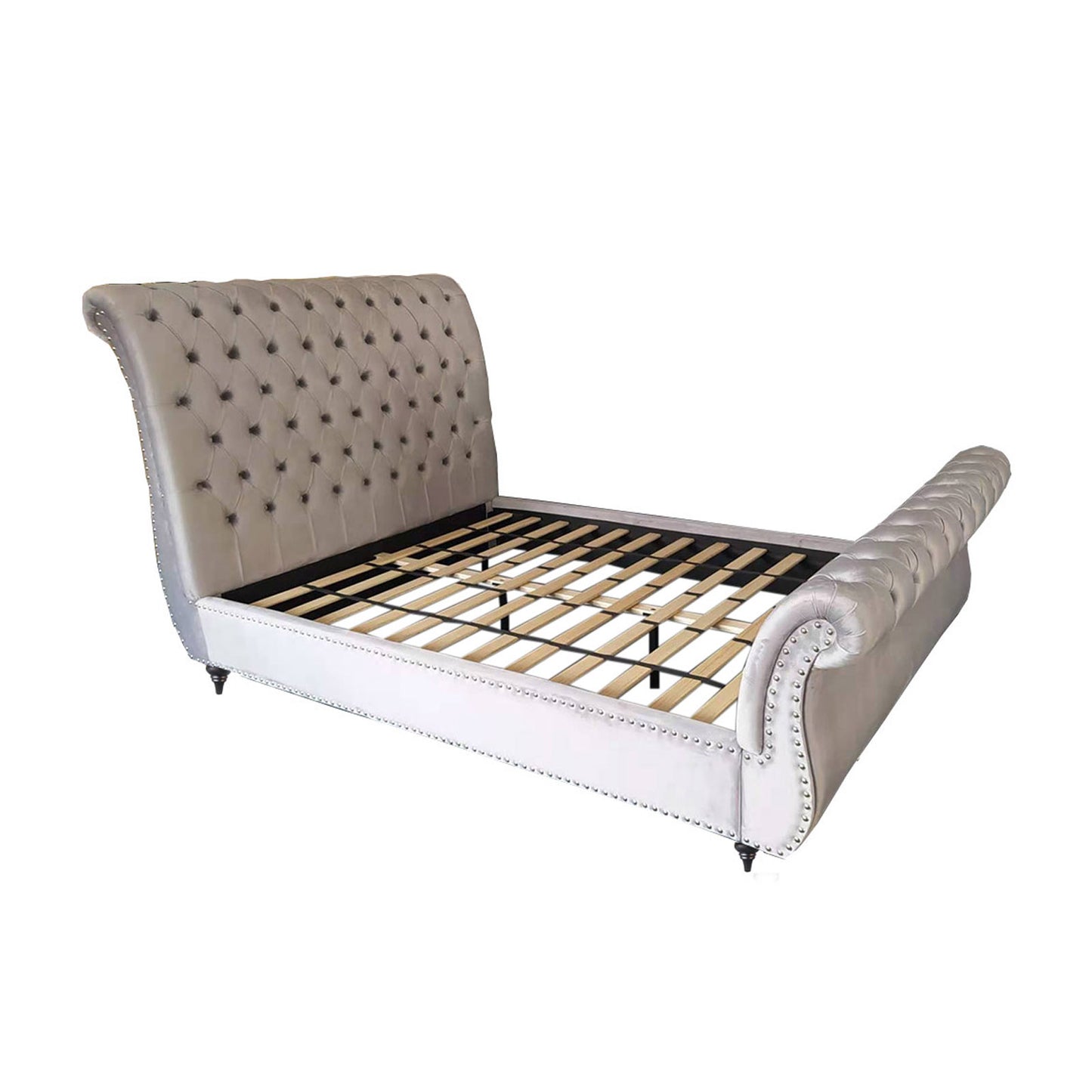 Elsa Sleigh Bedframe Velvet Tufted Deep Quilting Bed
