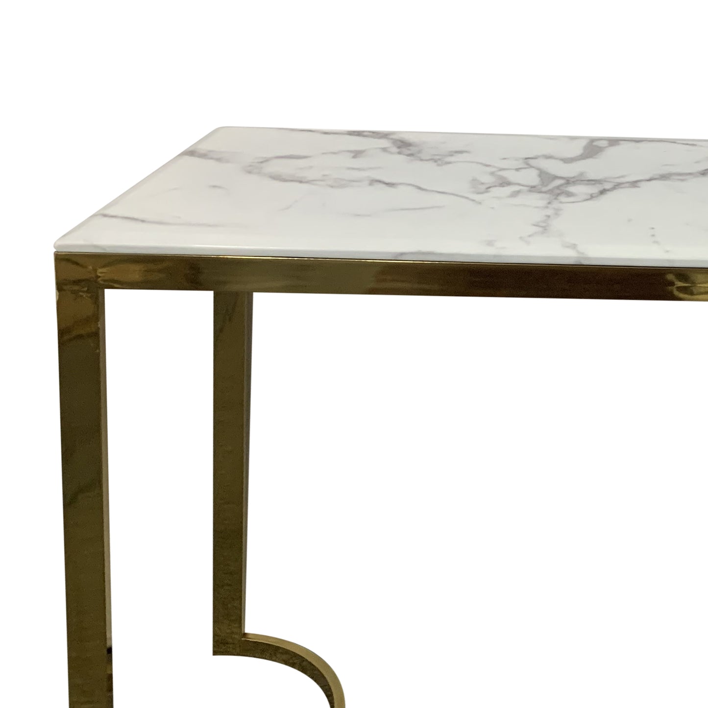 Fancy Stainless Electroplating Titanium Gold Frame & White Faux Marble Top Hall Table