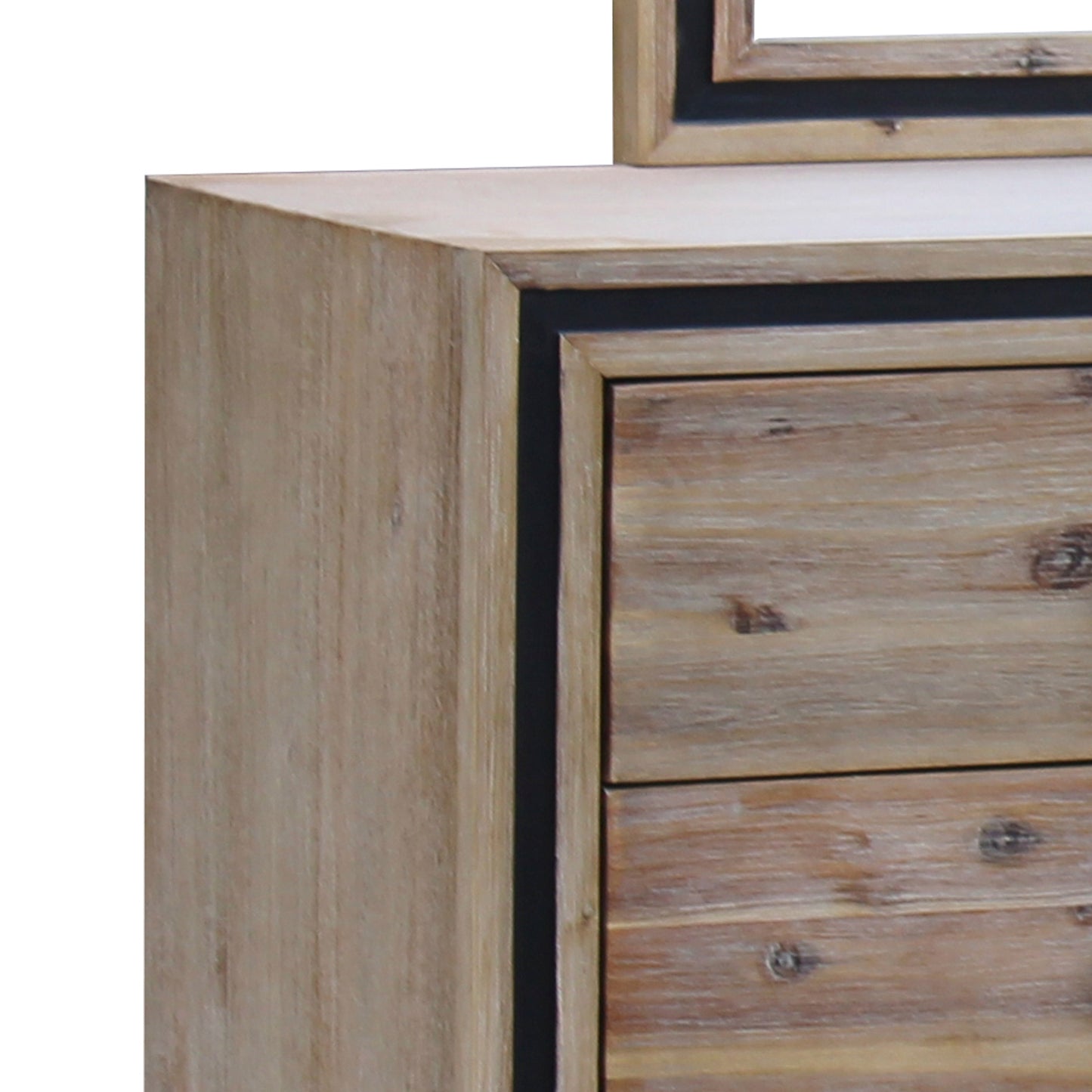Seashore 6 Drawers Solid Acacia Timber Dresser in Silver Brush Colour with Mirror