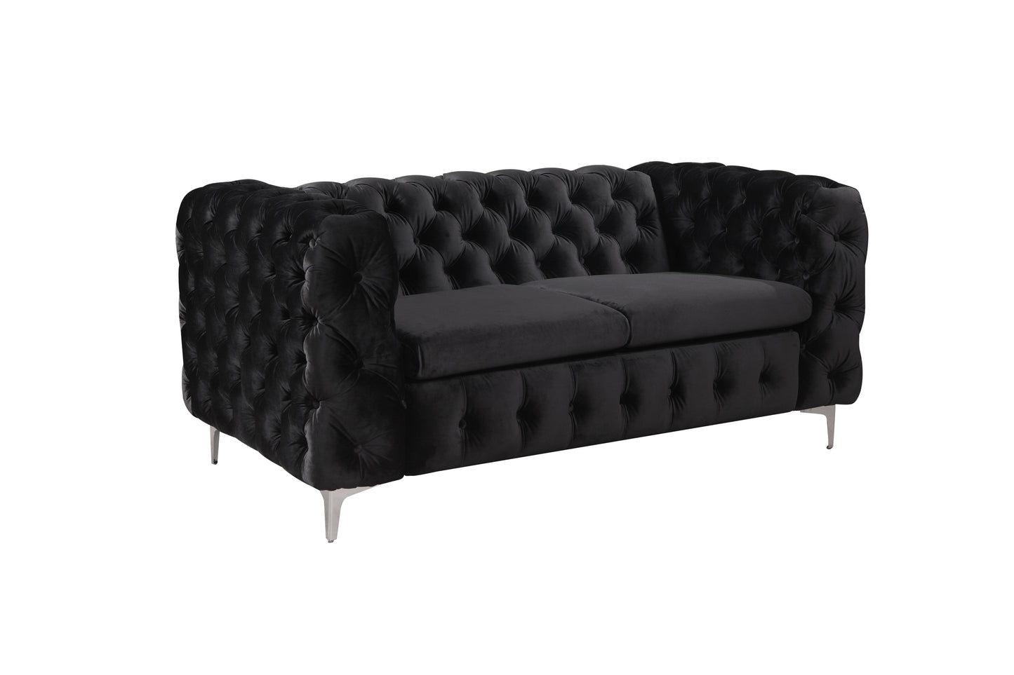Jacques 3+2+1 Seater Sofa Button Tufted Velvet Fabric with Metal Legs in Black/ Grey