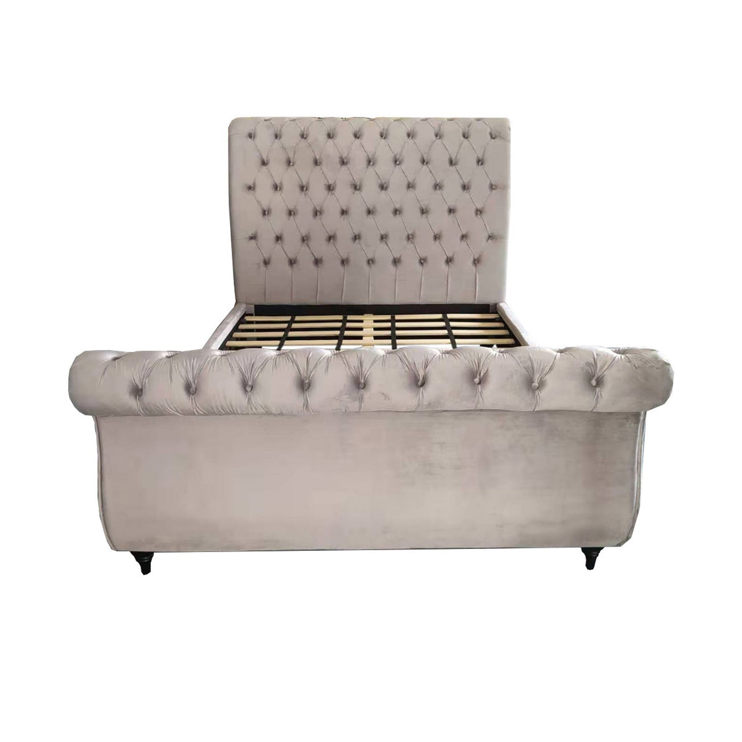 Elsa Sleigh Bedframe Velvet Tufted Deep Quilting Bed
