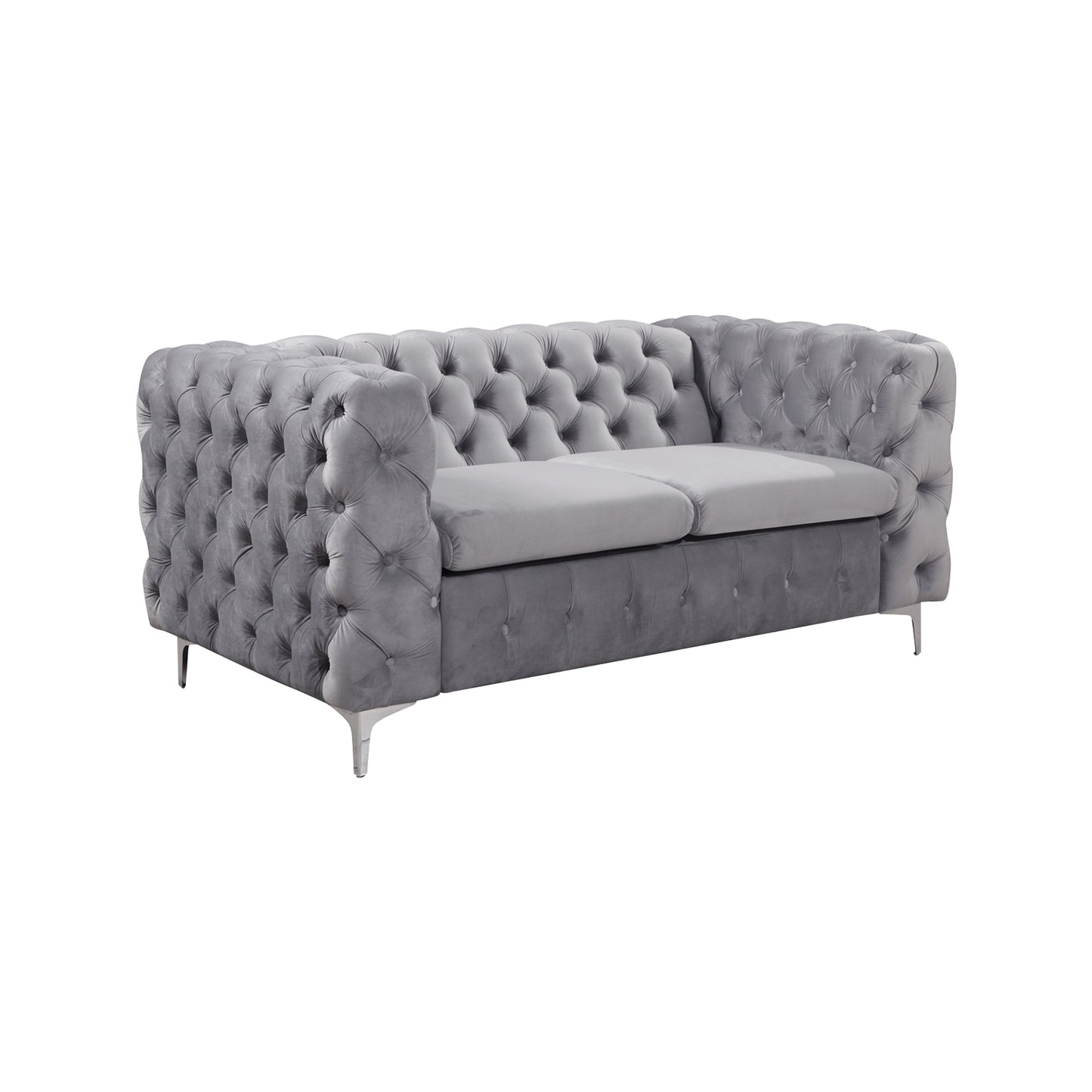 Jacques 3+2+1 Seater Sofa Button Tufted Velvet Fabric with Metal Legs in Black/ Grey