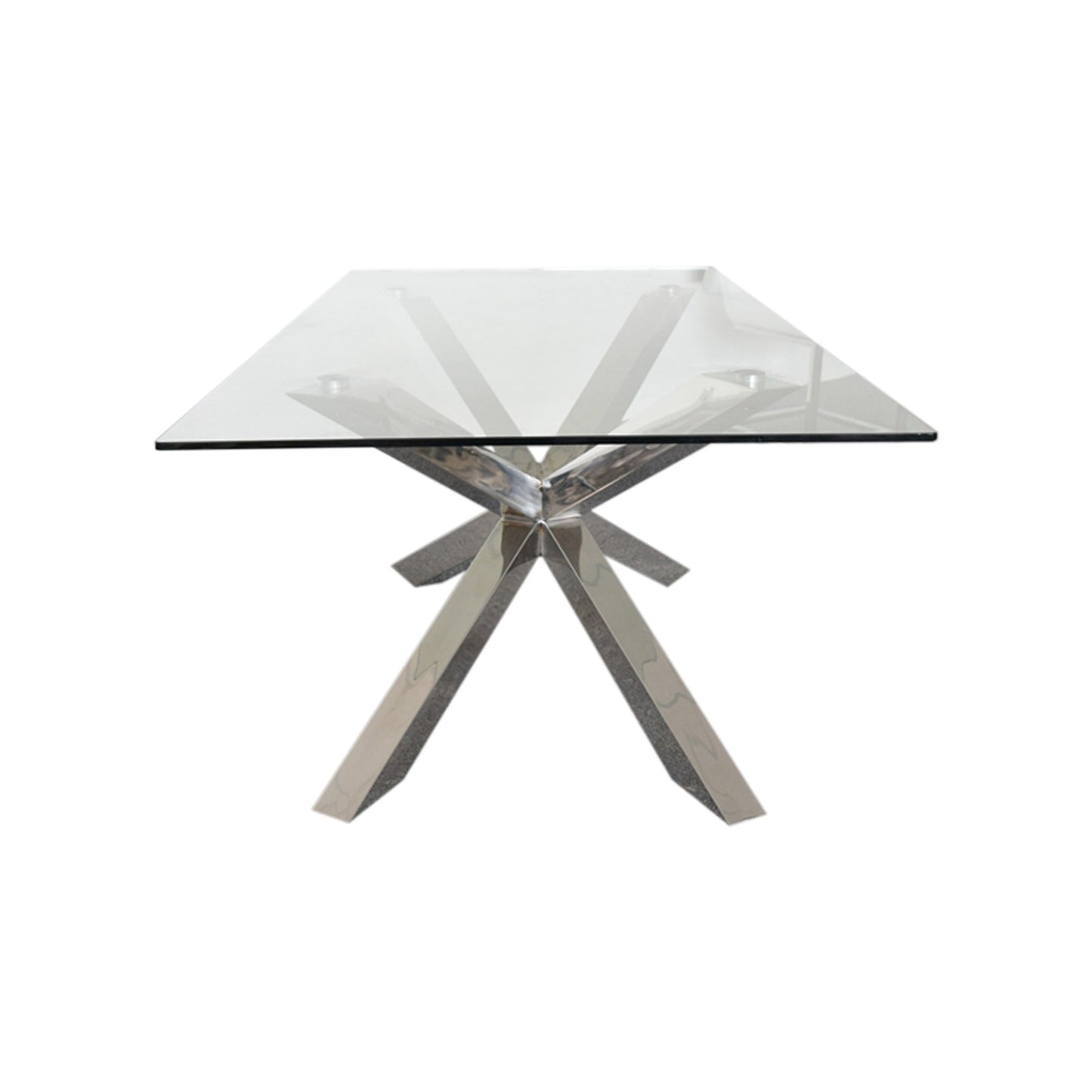Jason Crisscross Shaped High Gloss Stainless Steel Finish Dining Table with Tempered Glass Top