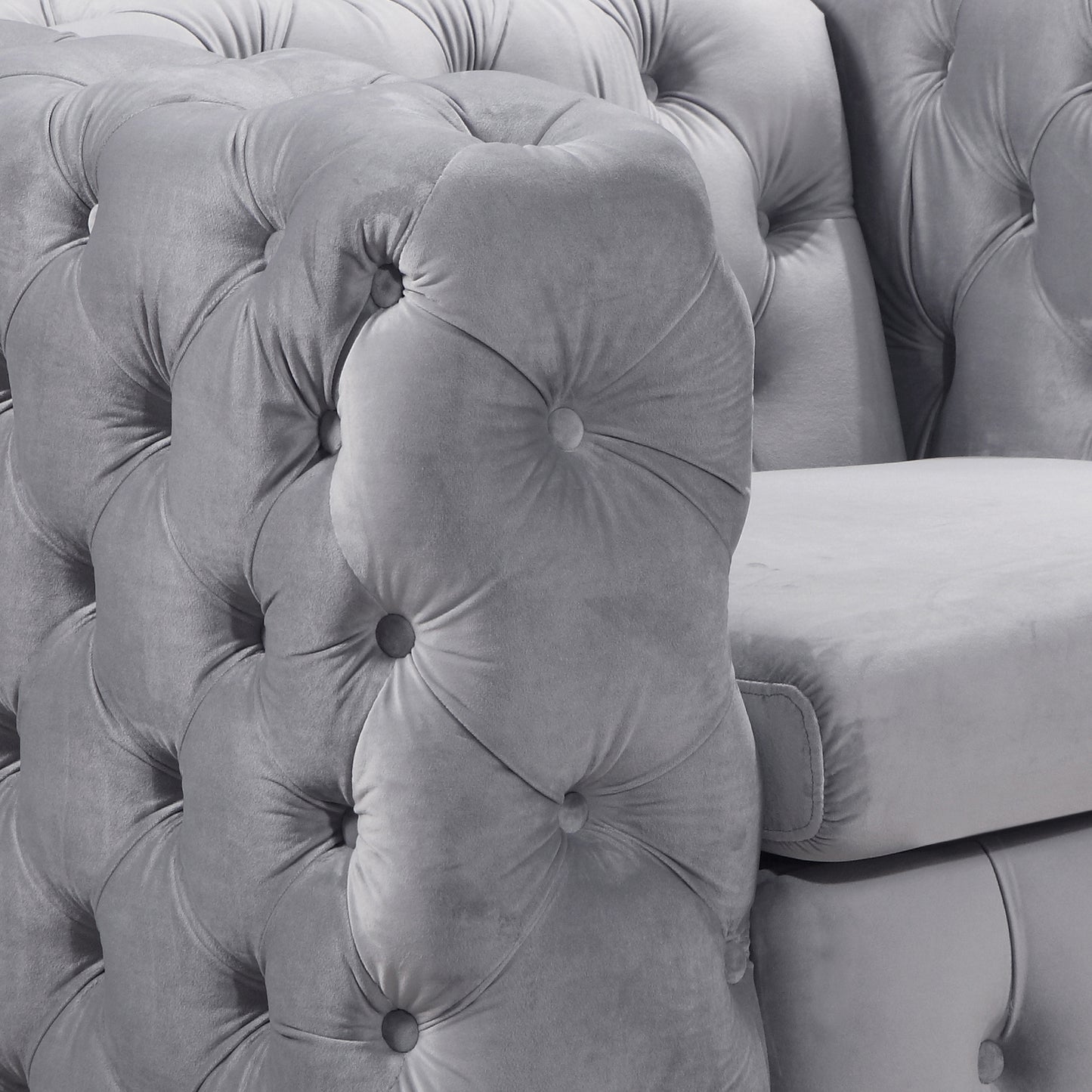 Jacques 3 Seater Sofa Classic Button Tufted Lounge in Black/Grey