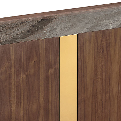 Venus Dark Walnut Color Ceramic Top Buffet with Gold Accent