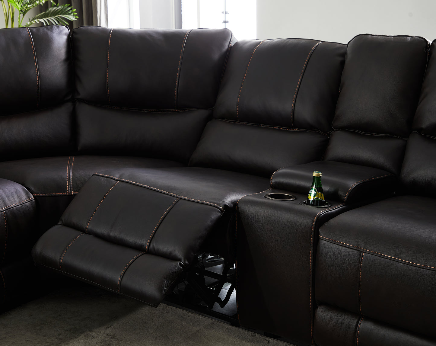 Genuine Dark Brown Leather 5 Seater Corner Sofa with 3 Electric Recliners Chester