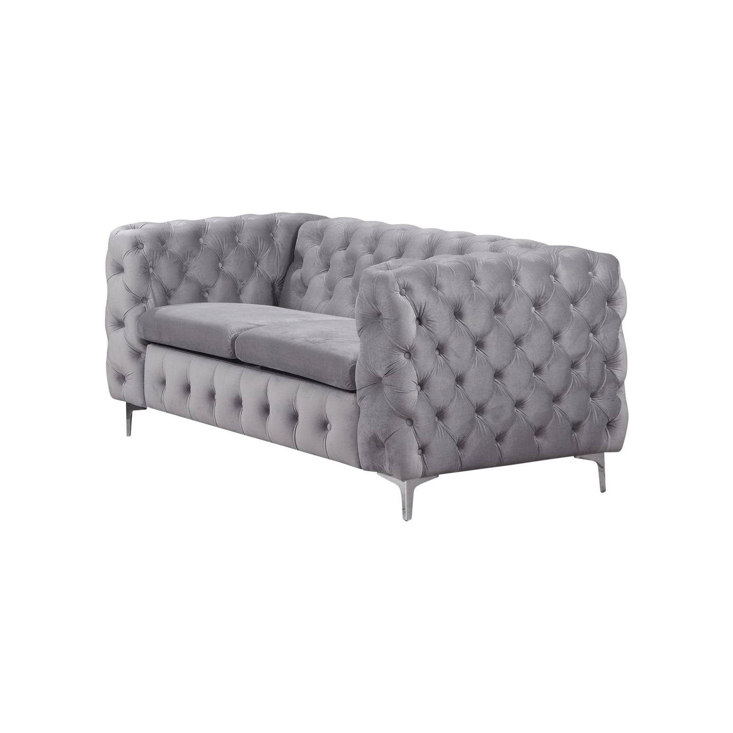 Jacques 3+2+1 Seater Sofa Button Tufted Velvet Fabric with Metal Legs in Black/ Grey
