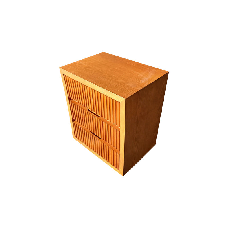 Toby 3-Drawer Bedside Table in Brown with Wave Pattern Detail