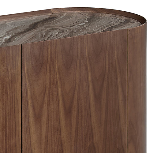 Venus Dark Walnut Color Ceramic Top Buffet with Gold Accent