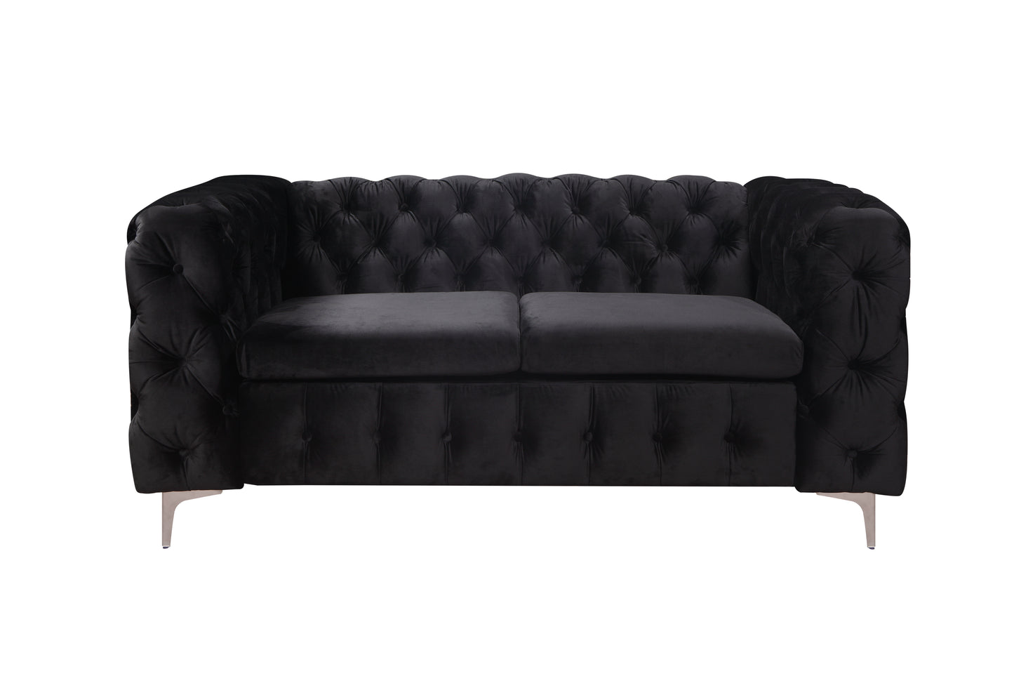 Jacques 3+2+1 Seater Sofa Button Tufted Velvet Fabric with Metal Legs in Black/ Grey