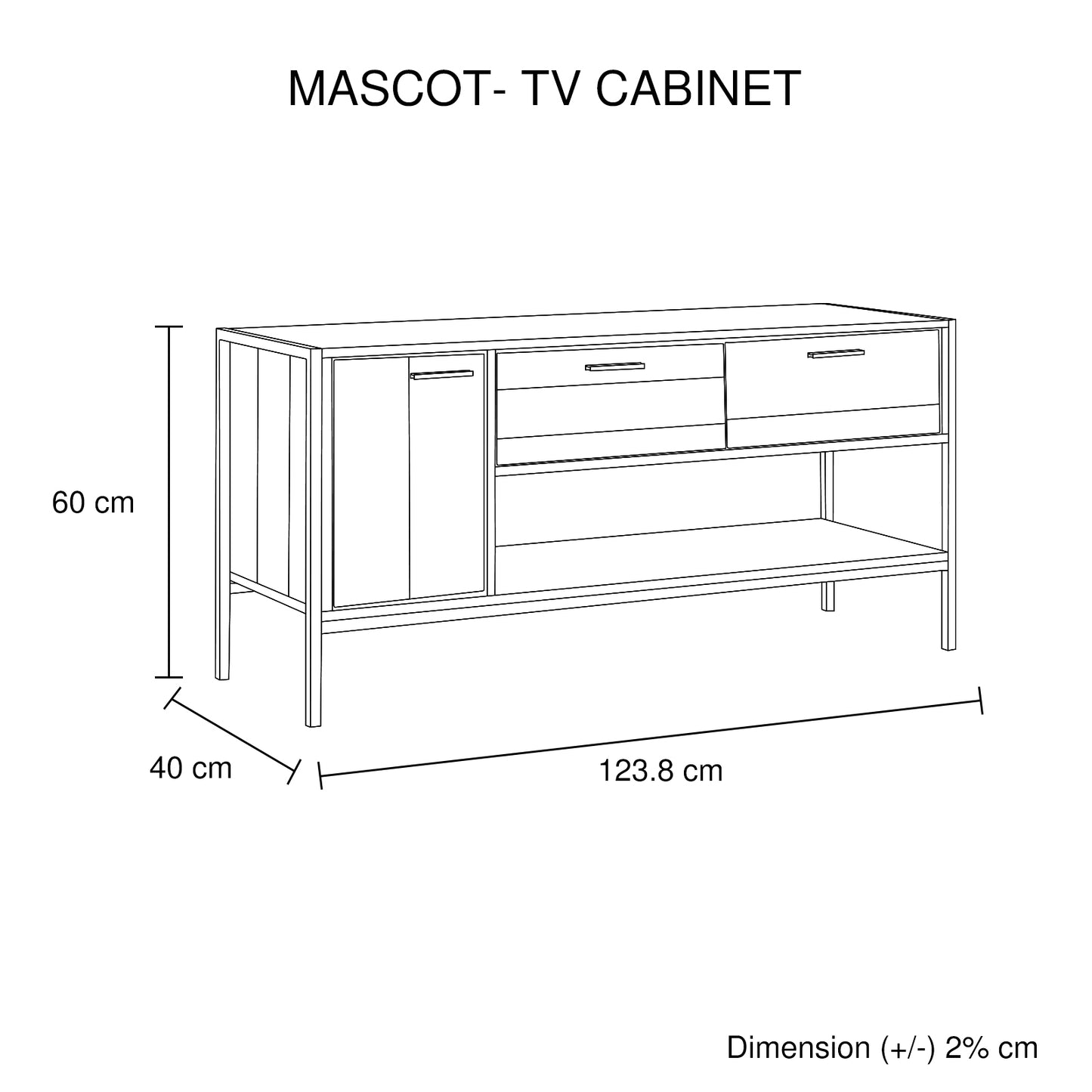 Mascot 2 Drawers Storage Particle Board Constructed TV Cabinet in Oak Colour