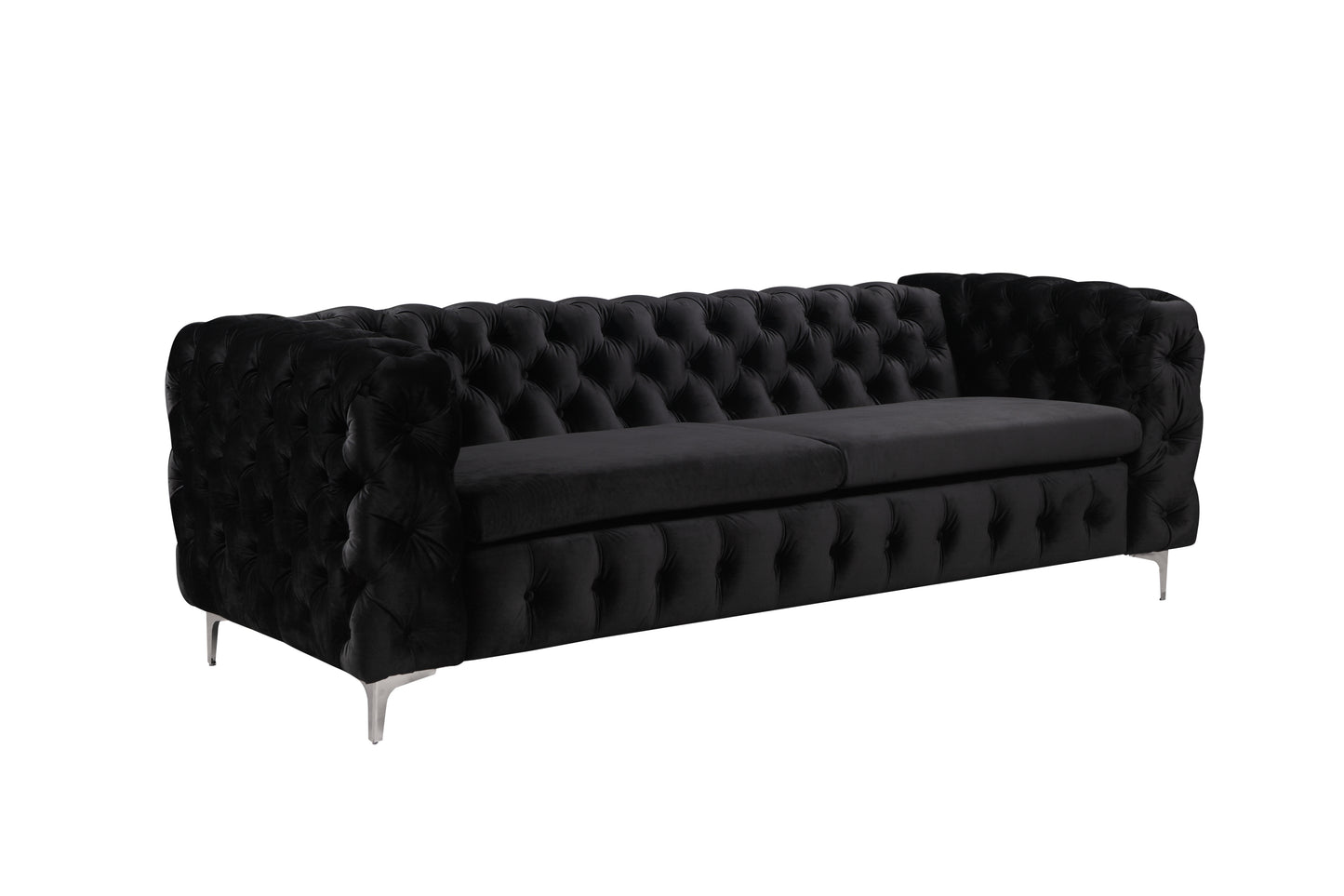 Jacques 3+2+1 Seater Sofa Button Tufted Velvet Fabric with Metal Legs in Black/ Grey