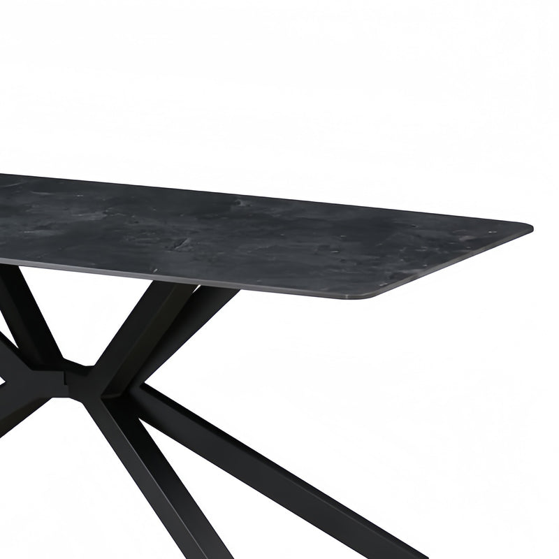 Rex Dining Table Rectangular Shape Sintered Stone Top Powder Coated Iron Legs