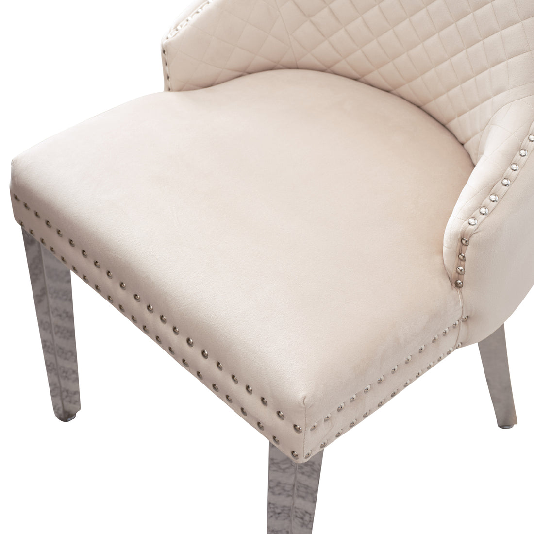 Lyon Set of 2 Beige Velvet Dining Chairs – Button Studded Ring Back Design