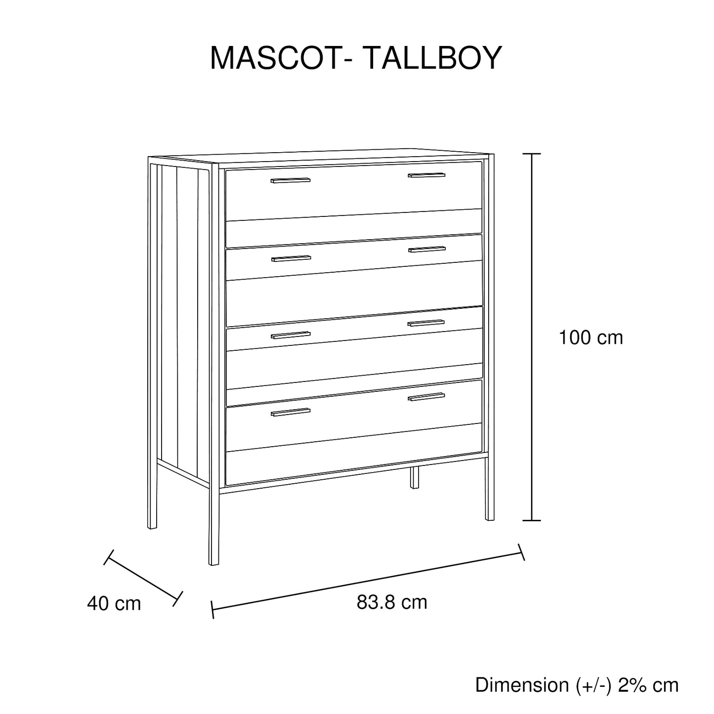Mascot Tallboy 4 Storage Drawers Particle Board Construction in Oak Colour