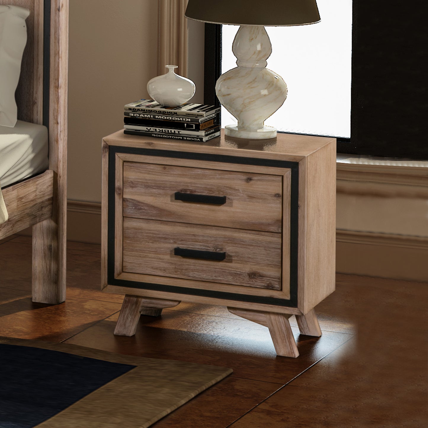 Seashore 4 Pcs Dresser Bedroom Suite in Solid Acacia Timber in Silver Brush Colour