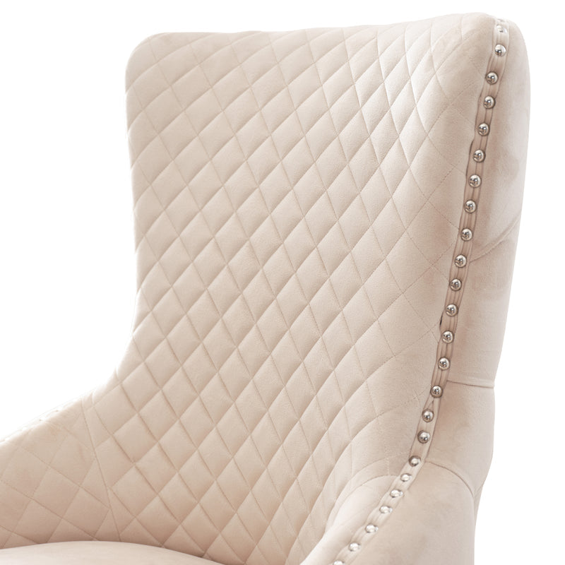 Lyon Set of 2 Beige Velvet Dining Chairs – Button Studded Ring Back Design