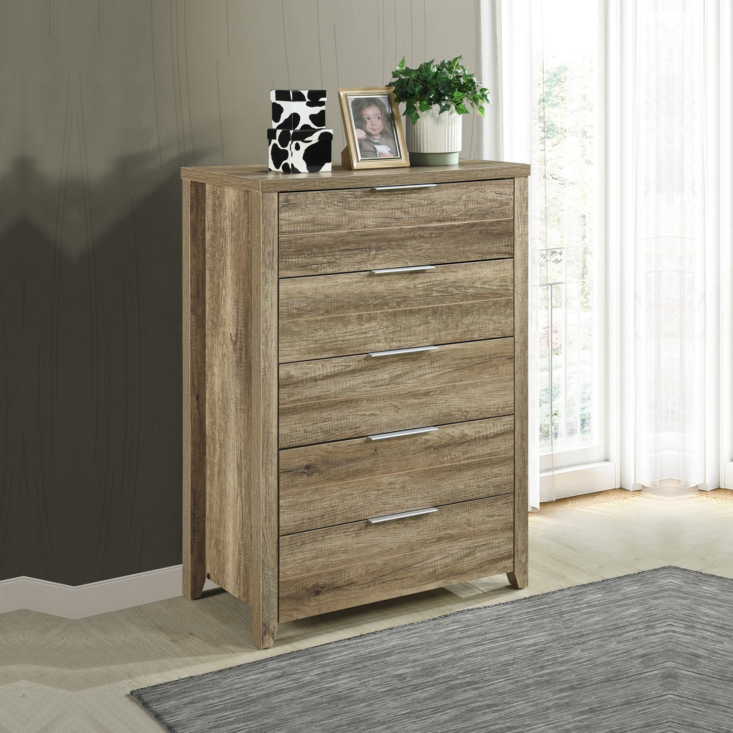 Cielo Natural Wood Like MDF Bedroom Suite 5 Pcs In Oak Colour with Dresser and Tallboy