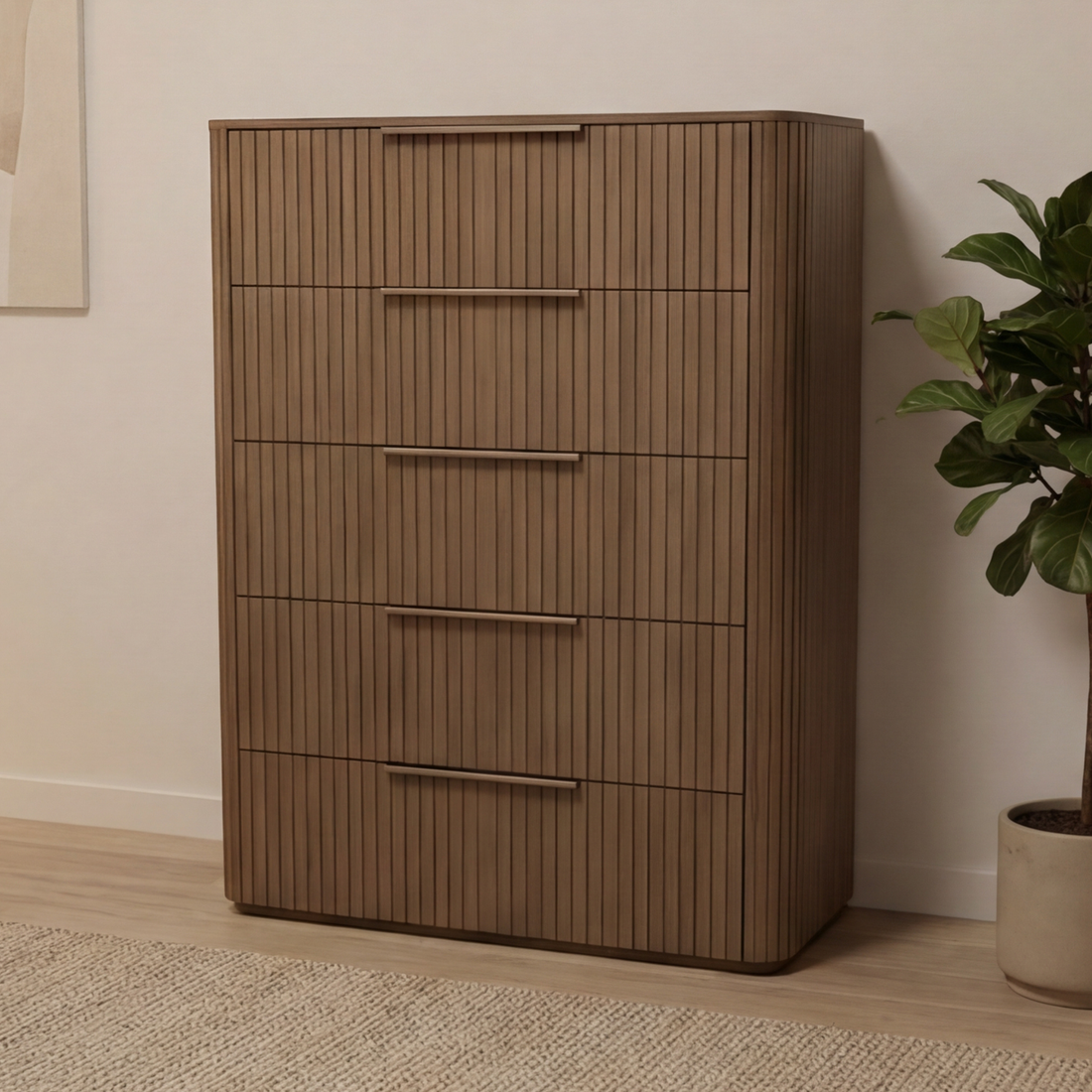 Arlo Solid Rubber Wood Tallboy with Storage Drawer
